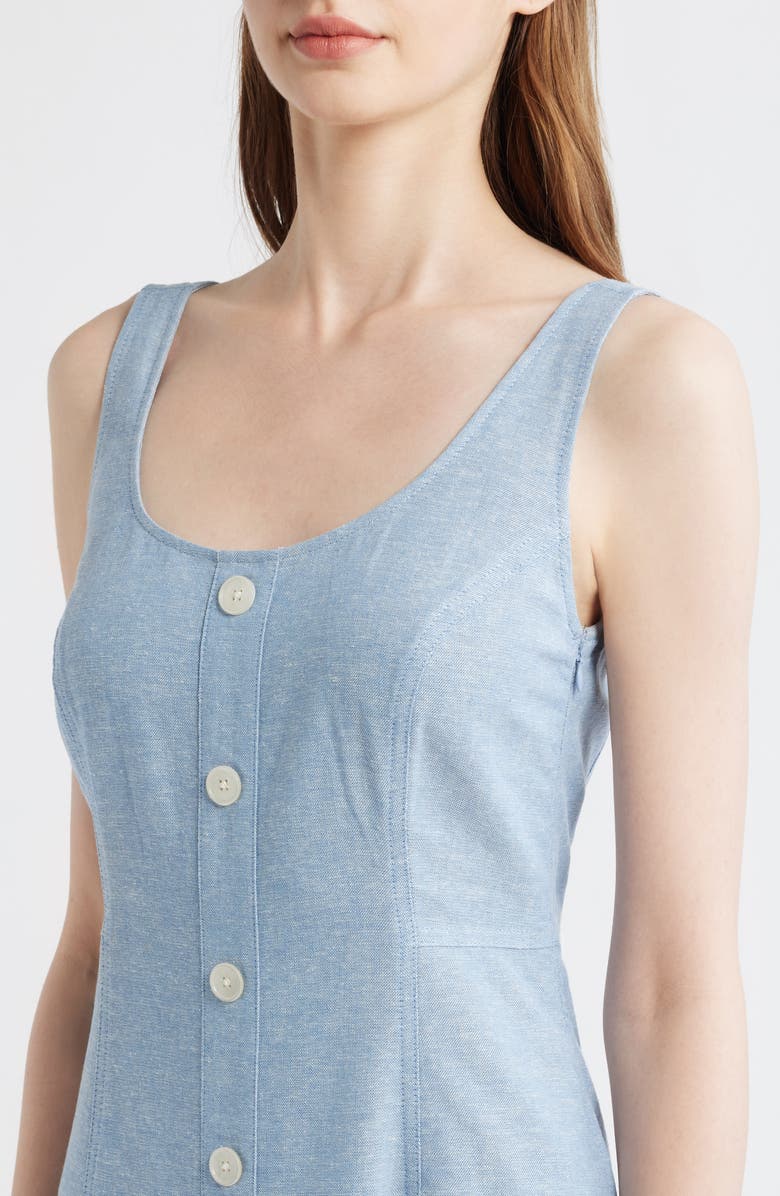 Anne Klein Button Detail Linen Blend Tank Dress, Alternate, color, Lagoon/ Crsp Wht