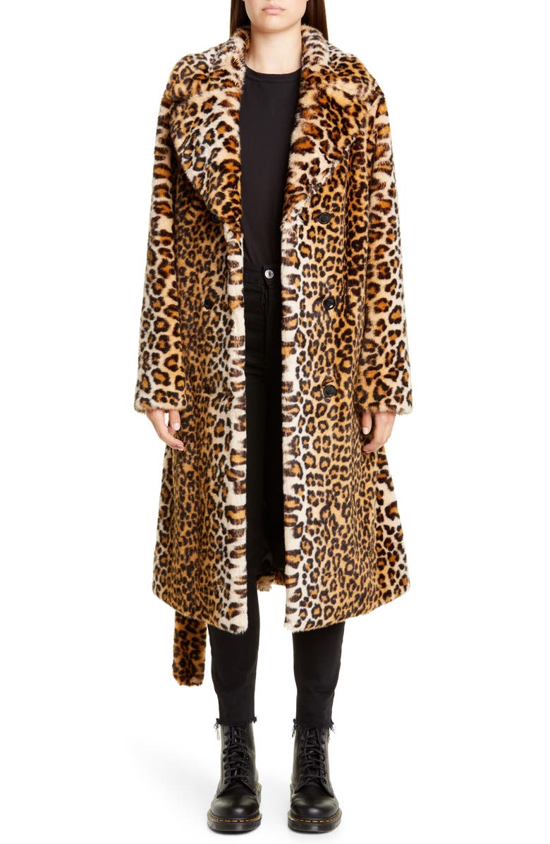 Stand Studio Faustine Leopard Print Faux Fur Coat, Main, color,
