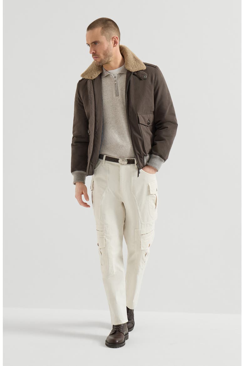 Cashmere vanisé English rib knit polo with half zip, Alternate, color, Grey