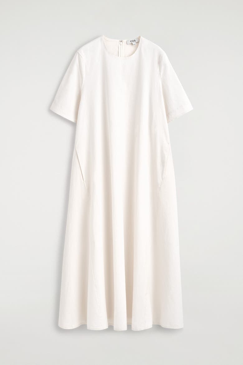 Raw-cut Cotton Midi Dress, Main, color, WHITE