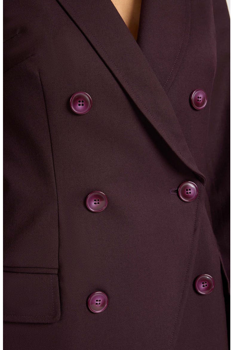 Paco Double-Breasted Six-Button Jacket in Wool Stretch, Alternate, color, RAISIN