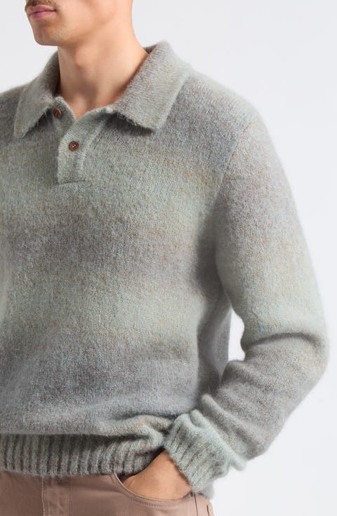 Alpaca Blend Long Sleeve Knit Polo