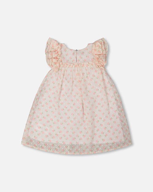 Deux Par Deux Baby Girl's Printed Dress With Frills Pale Pink And Flowers In Pale Pink And Flowers