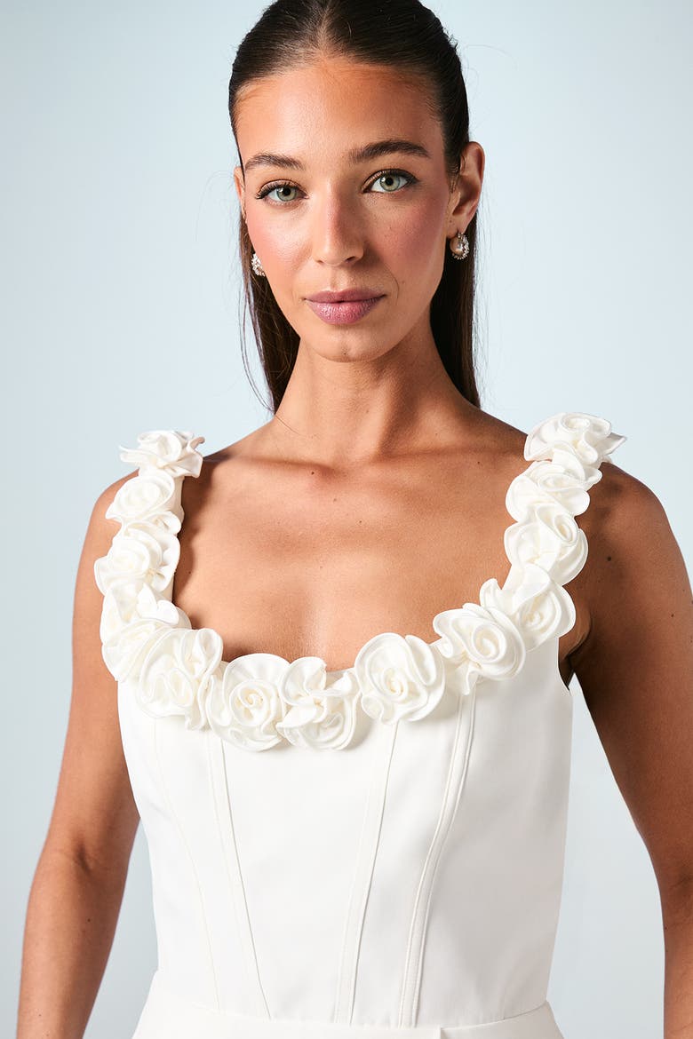 Square Neck 3D Flower Bridal Mini Dress, Alternate, color, Ivory