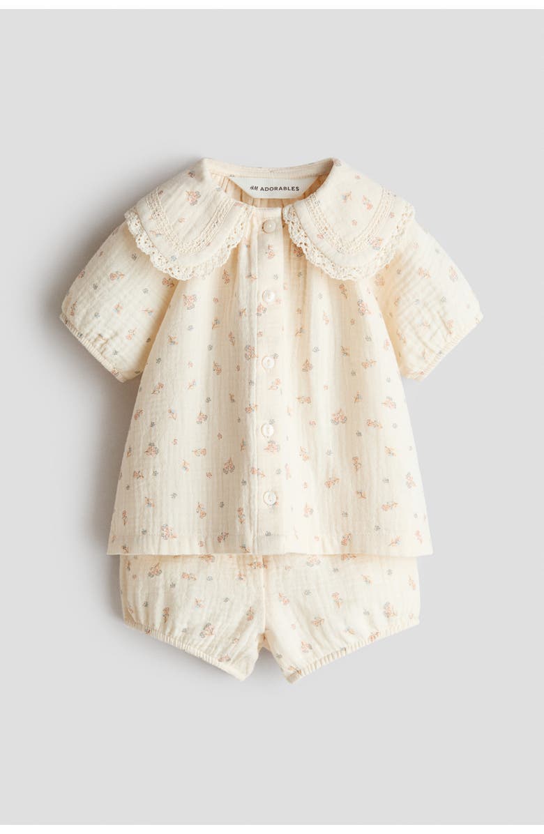 H&M 2-piece Cotton Muslin Set, Main, color, Cream/Floral
