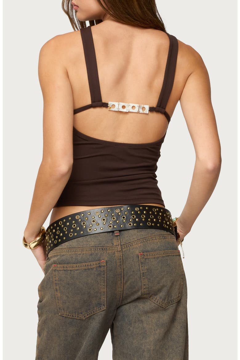 Dariah Twist Crisscross Cutout Halter Top, Alternate, color, DARK-BROWN