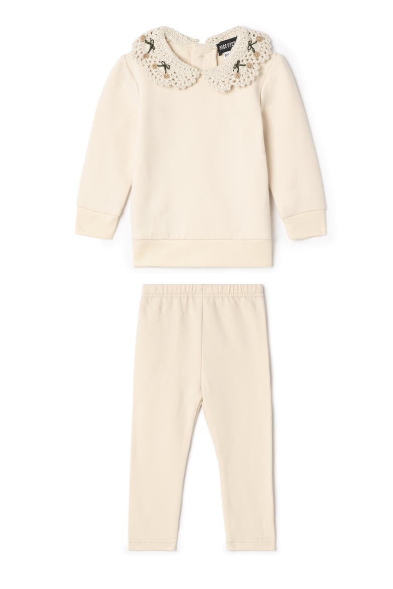Crochet Collar 2 Piece Sweater and Pants Set, Main, color, Cream