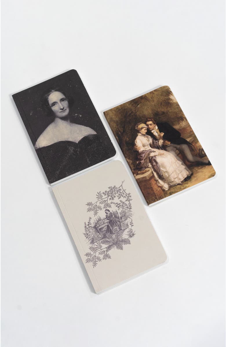Bond & Grace Set of Three Pocket Journals - Portraits of Mary Shelley, Main, color, Ivory