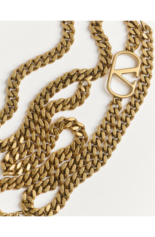 Valentino Garavani Vlogo Signature Chain Belt Woman Antique Gold S In Dark Brown/gold
