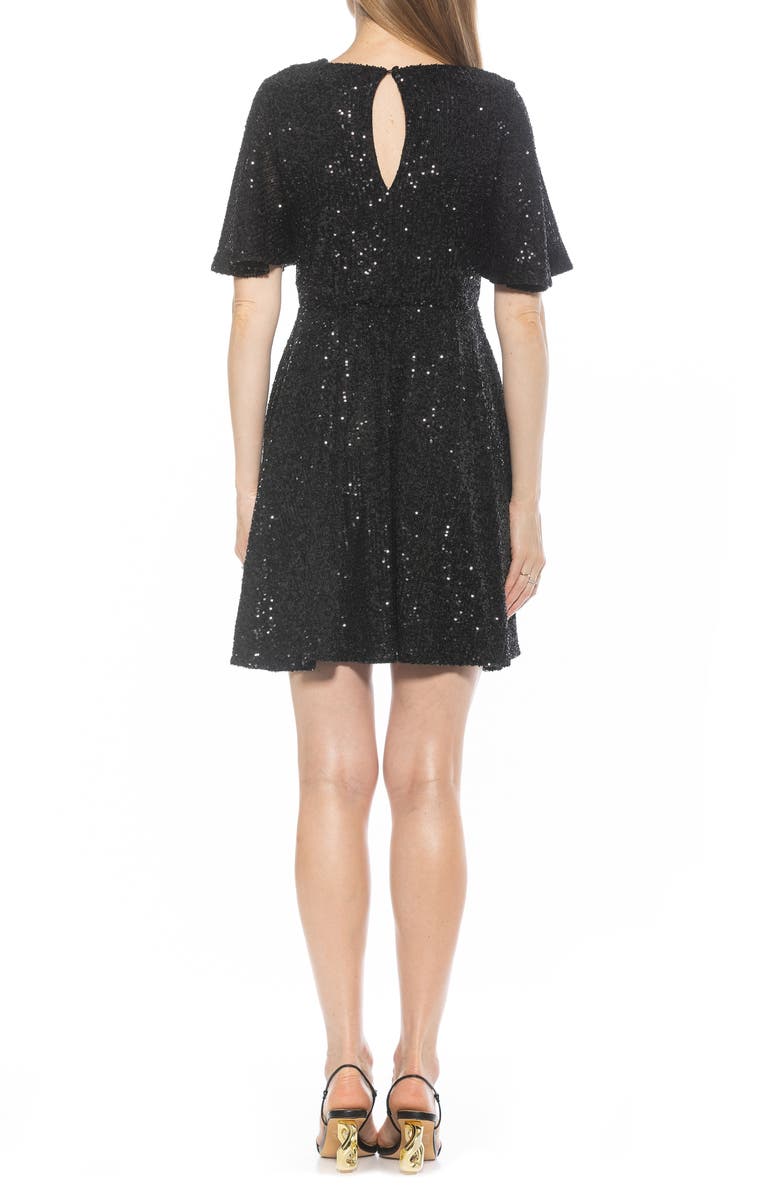 Alexia Admor Oakless Sequin Flutter Sleeve Fit & Flare Dress, Alternate, color, Black