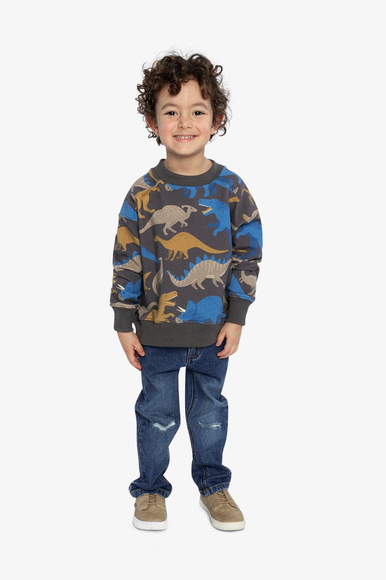 Crew Neck Dinosaur Fleece Sweatshirt, Alternate, color, Grey Dinosaur Print