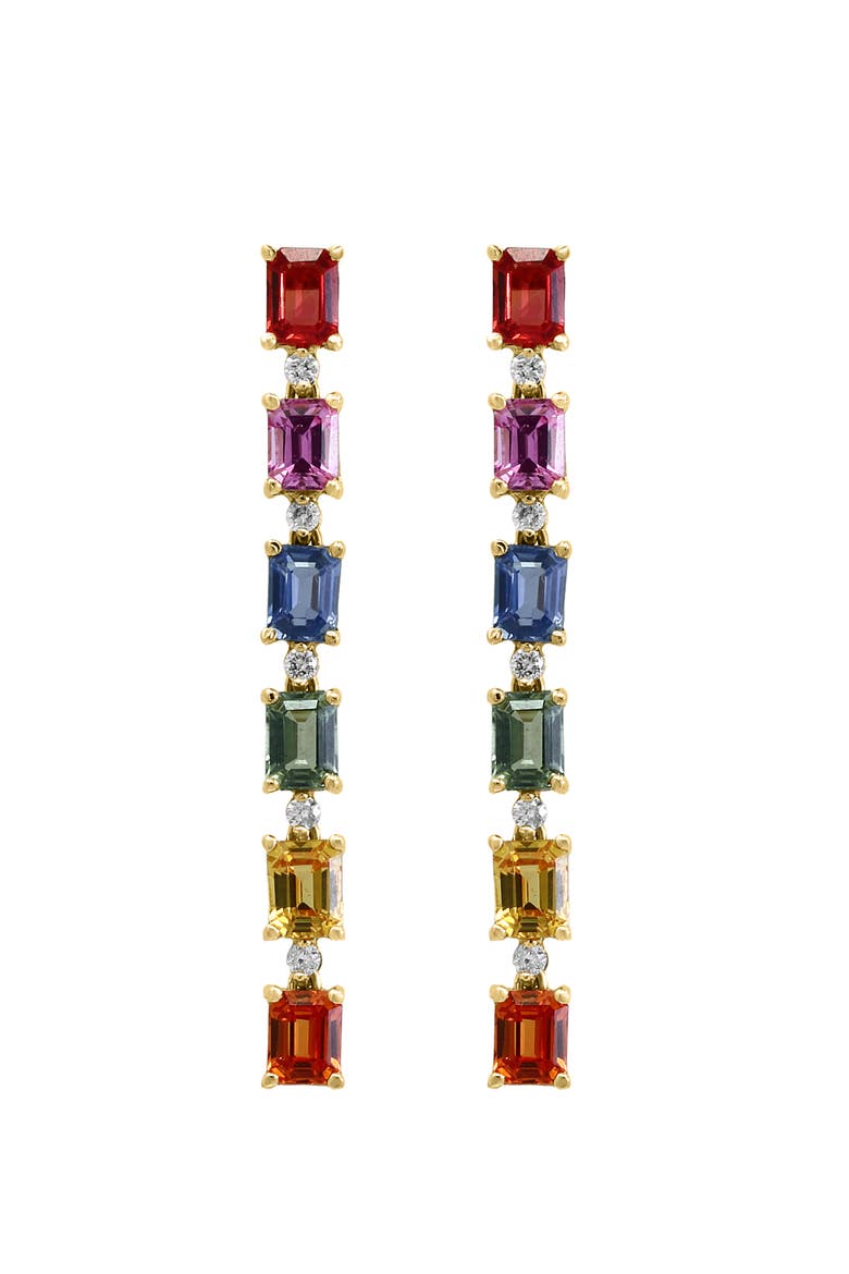 14K Yellow Gold Multi Sapphire Drop Earrings, Alternate, color, 14K Yellow Gold