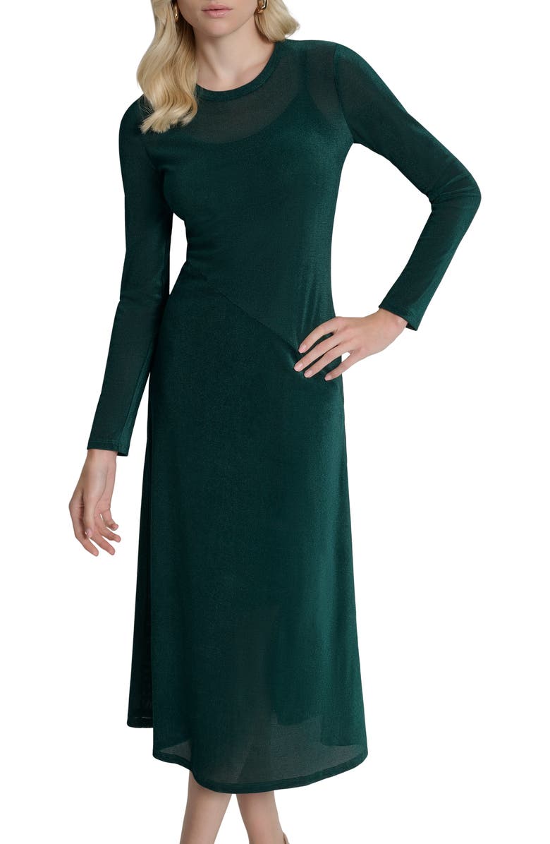 DKNY Long Sleeve Fit & Flare Dress, Alternate, color, Pine Grove