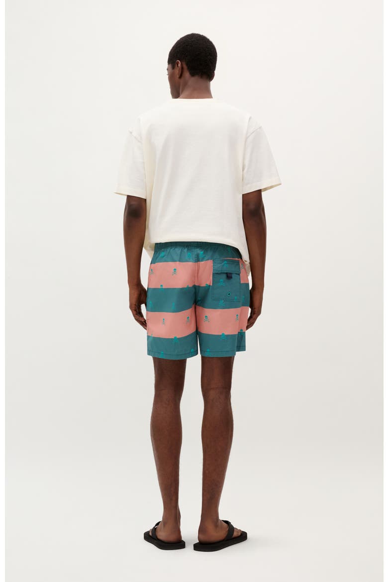 Skull Stripes Swimsuit, Alternate, color, Duck