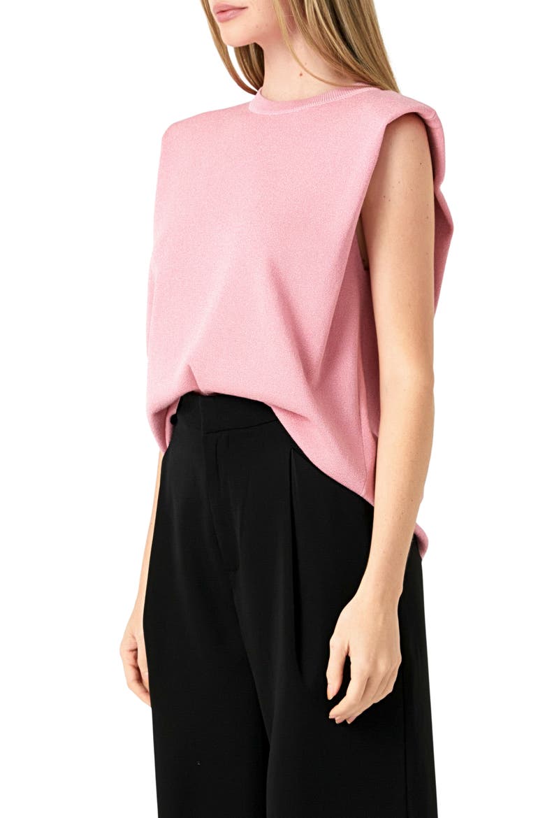 Glitter Power Shoulder Knit Top, Alternate, color, PINK