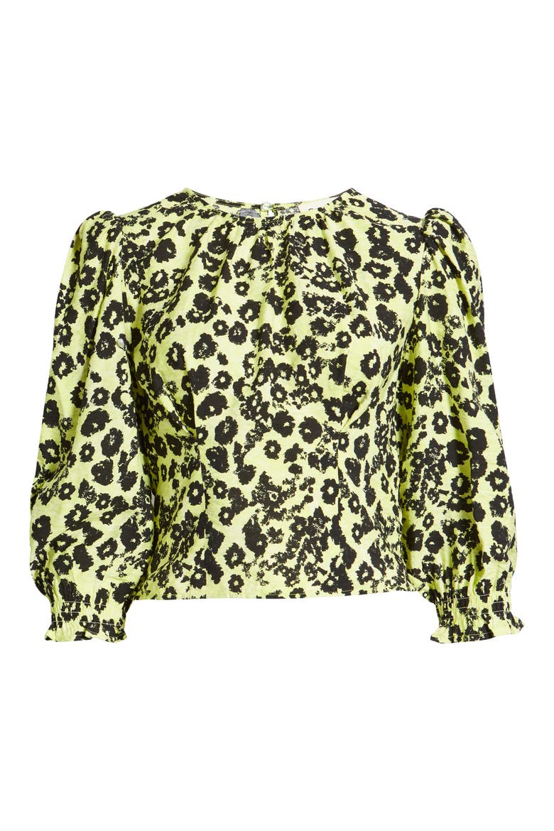 Balloon Sleeve Smocked Crop Top, Alternate, color, GREEN PUNCH FLORAL