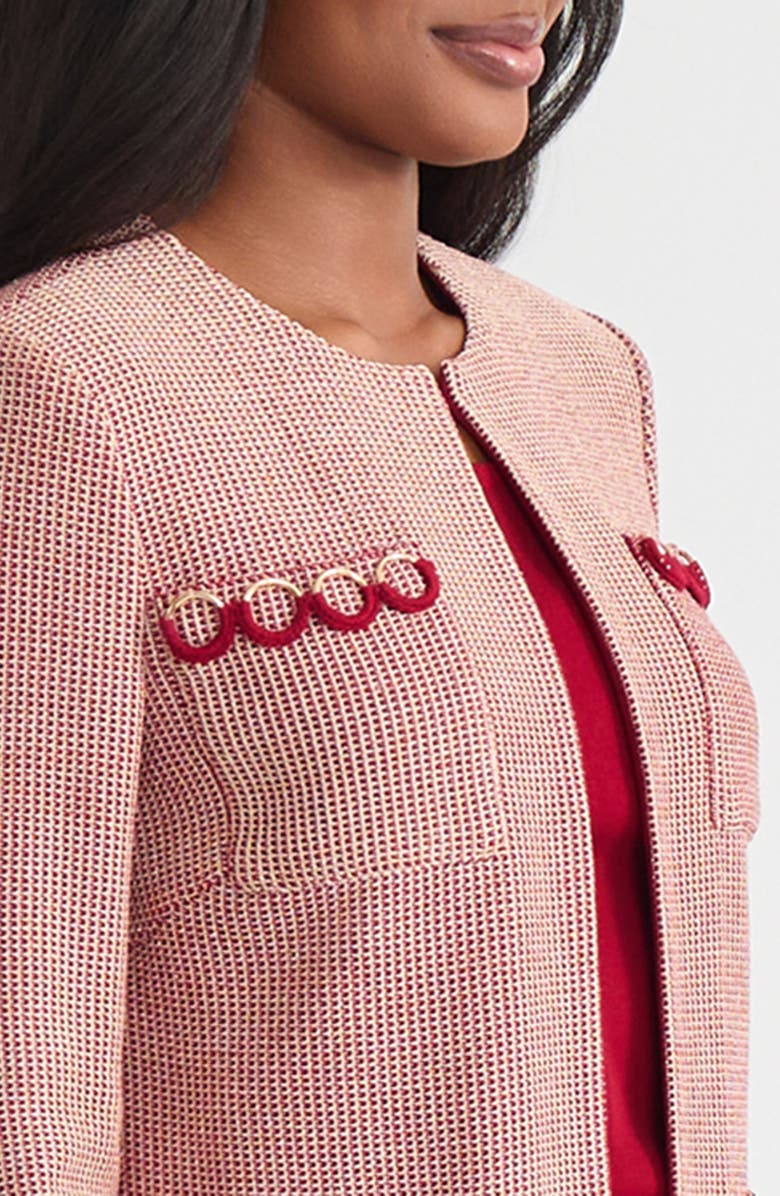 Misook Hertiage Lurex Ring Trim Knit Jacket, Alternate, color, Scarlet Red/Gold