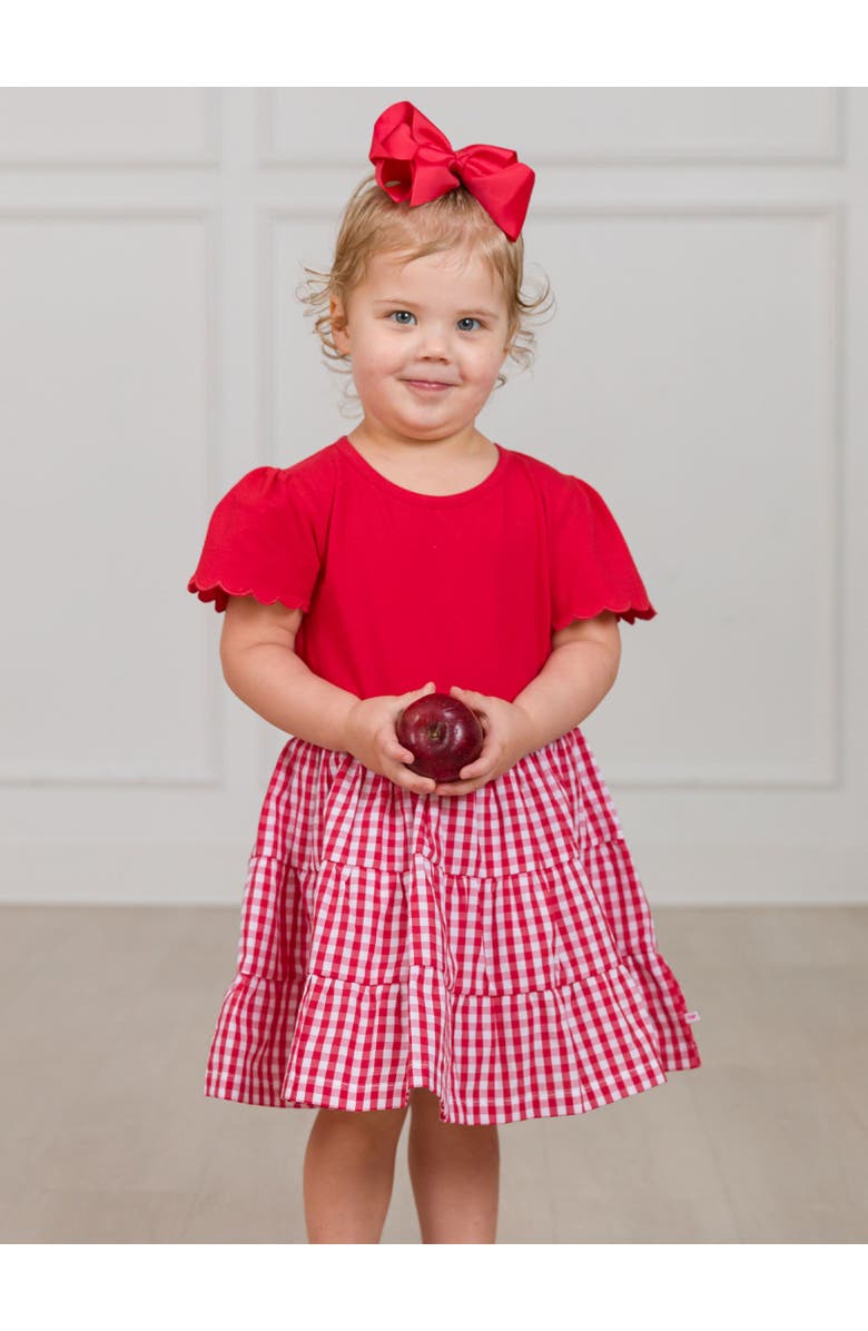 RuffleButts Mixed Media Short Sleeve Tiered Dress, Alternate, color, Classic Red Gingham