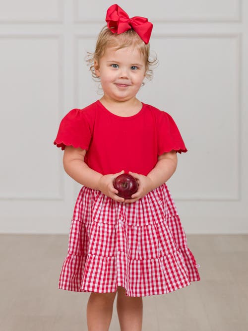 Rufflebutts Mixed Media Short Sleeve Tiered Dress In Red