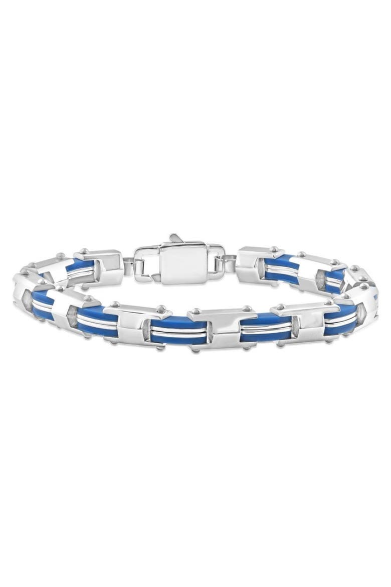 Men's Steel And Blue Two Tone 8mm Link Flexible Trigger Clasp  8.5 " Bracelet, Main, color, Stainless Steel