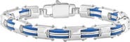 Bliss Diamond Men's Steel And Blue Two Tone 8mm Link Flexible Trigger Clasp  8.5 " Bracelet