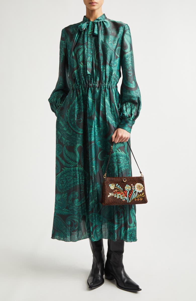 Etro Paisley Print Gathered Long Sleeve Shirtdress, Main, color, Stampa F.do Verde