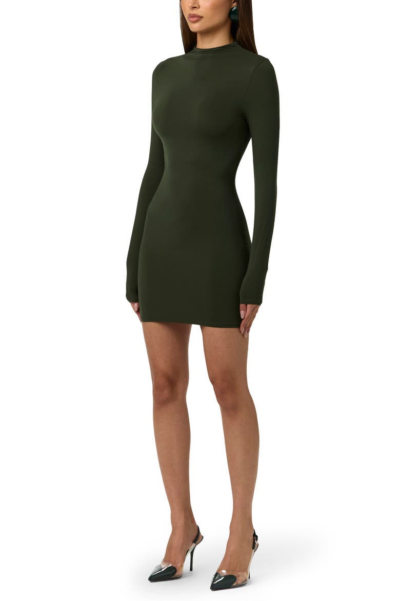 Long Sleeve Mock Neck Minidress, Alternate, color, NOIR GREEN