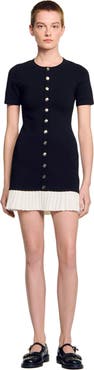 SANDRO mini knit dress with ruffle