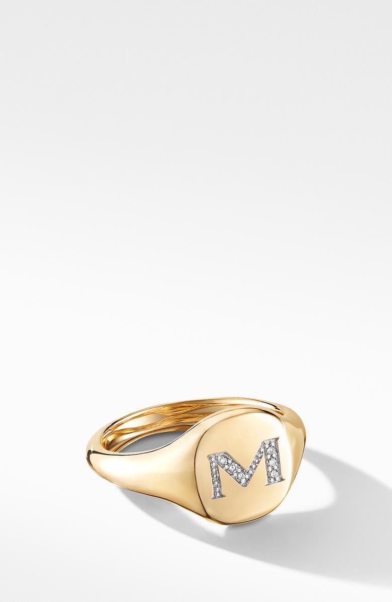 David Yurman Initial Pinky Ring in 18K Yellow Gold with Diamonds, Main, color, Diamond-M