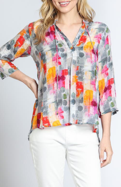 Apny Print Tassel Split Neck Chiffon Top In Multi