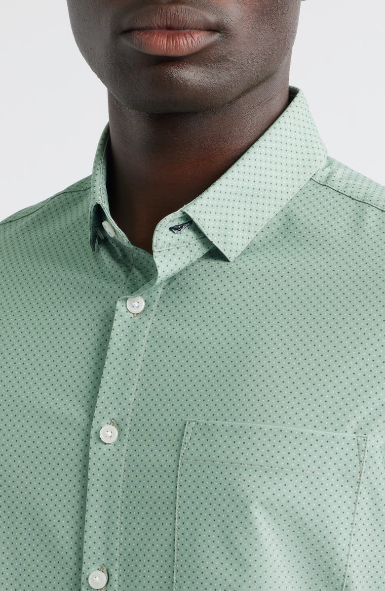 Mizzen+Main Leeward Trim Fit Dot Print Short Sleeve Button-Up Shirt, Alternate, color, Pale Green Dual Dots