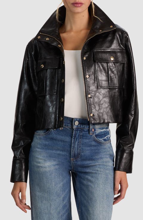 James Funnel Neck Faux Leather Parka