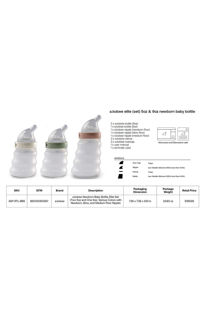 a.kobee Harmony 5-Ounce & 9-Ounce Baby Bottle with Newborn & Slow Flow Set, Alternate, color, Cacao