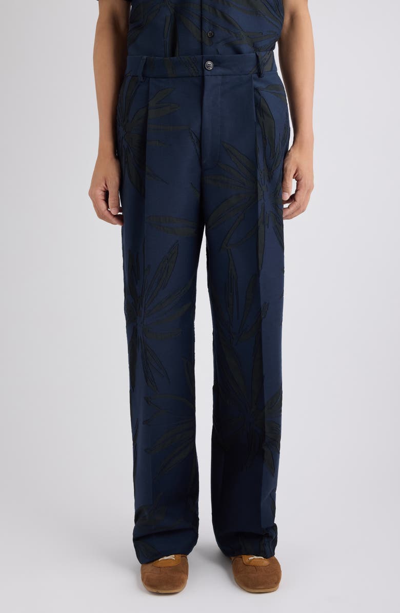 Dries Van Noten Penrud Cotton Blend Jacquard Pants, Main, color, Navy