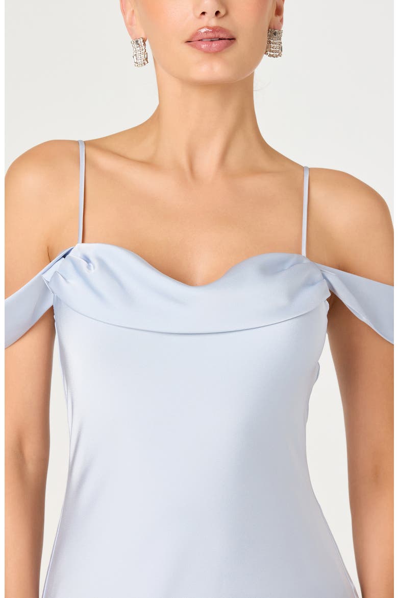 Araxie Cold Shoulder Satin Midi Dress, Alternate, color, LIGHT BLUE