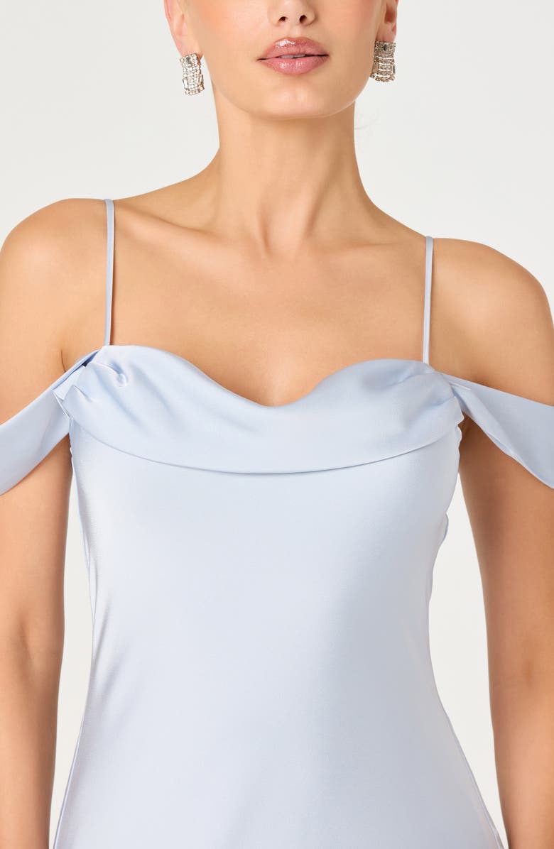 ASTR the Label Araxie Cold Shoulder Satin Midi Dress, Alternate, color, Light Blue