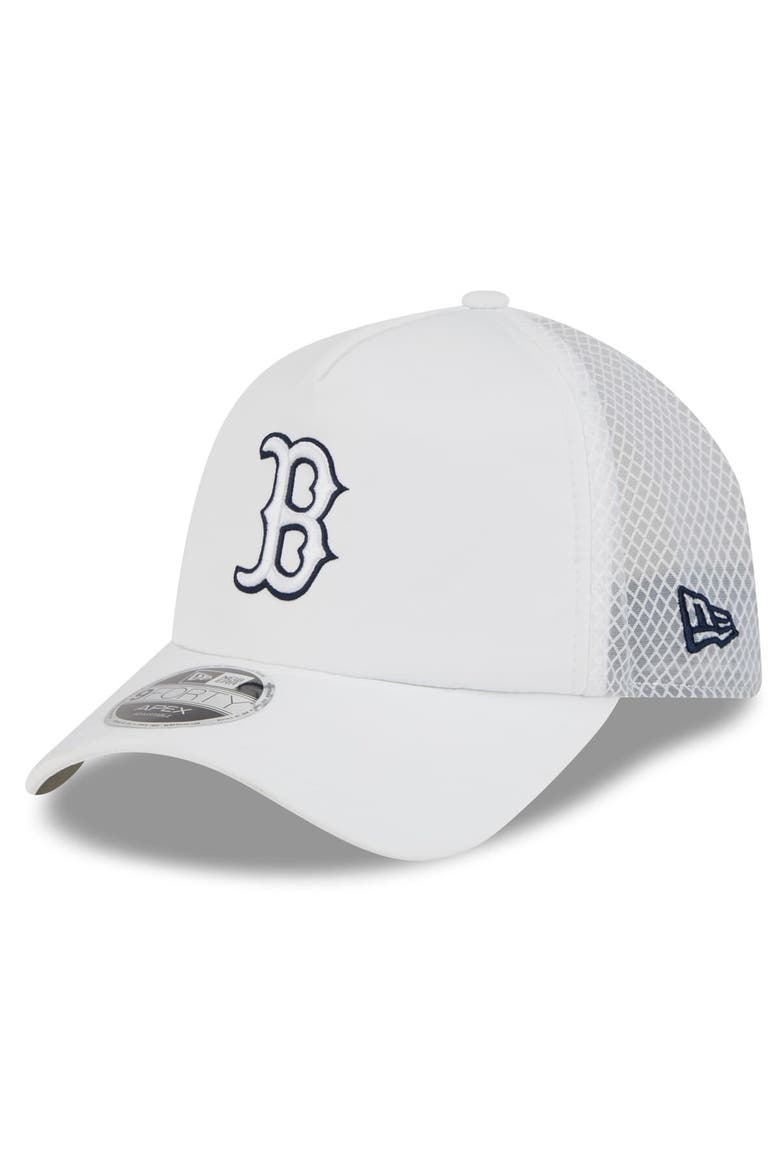 Men's New Era White Boston Red Sox 2026 Batting Practice Apex 9FORTY Adjustable Trucker Hat, Main, color, White