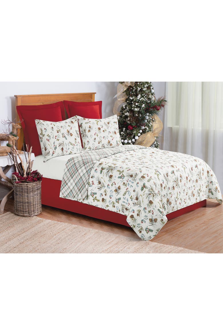 Edith Pinecone Cotton Quilt Set  - Reversible and Machine Washable, Alternate, color, White