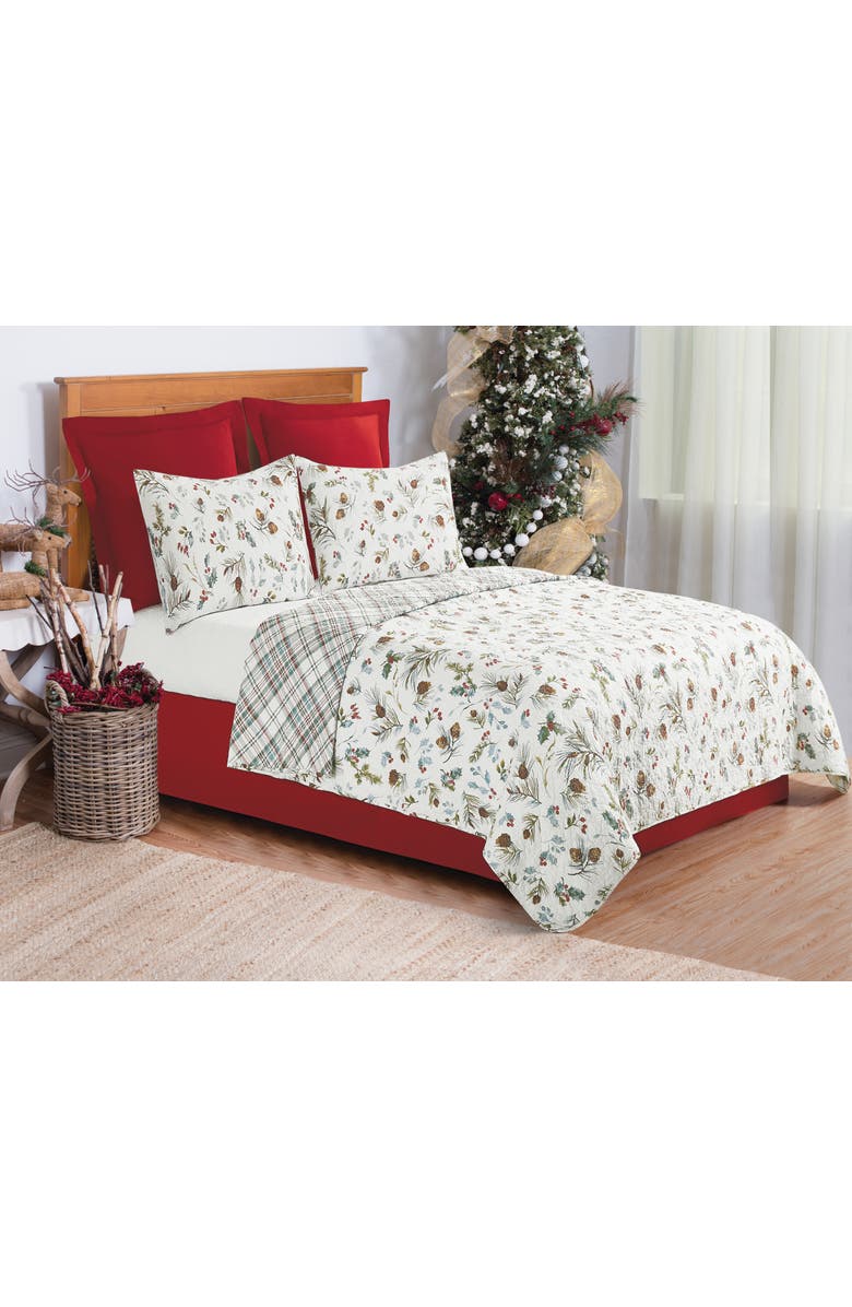 C&F Home Edith Pinecone Cotton Quilt Set - Reversible and Machine Washable, Alternate, color, White