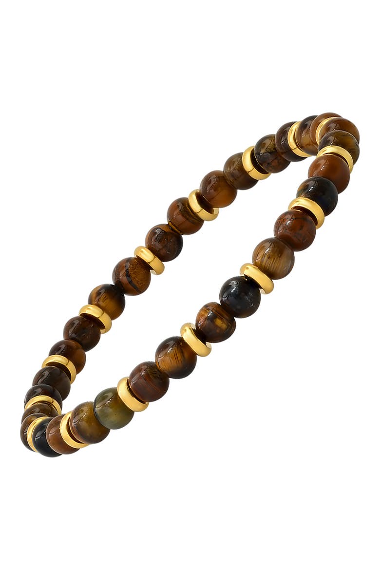 Men's 18K Gold Plated Tiger's Eye Beaded Stretch Bracelet, Alternate, color, BROWN/ YELLOW