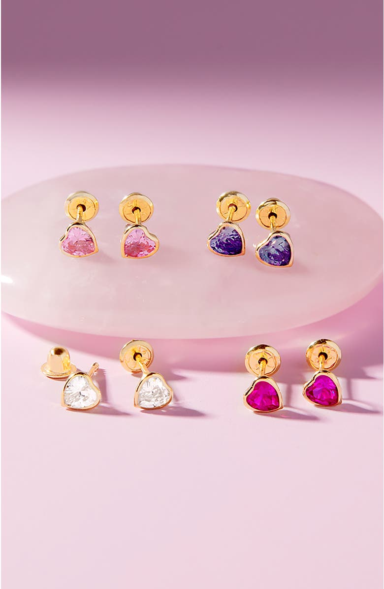 In Season Jewelry 14k Bezel Cubic Zirconia Heart Earrings, Alternate, color, Purple