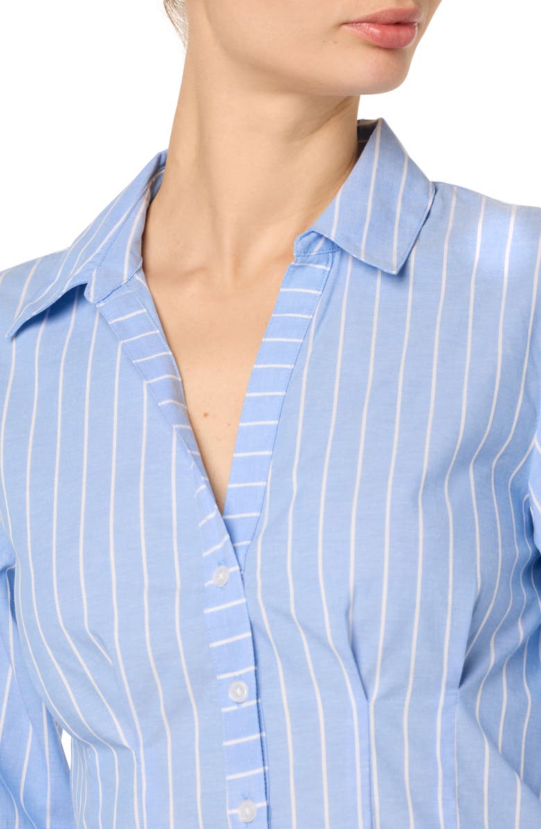 Stripe Pleated Cotton Button-Up Shirt