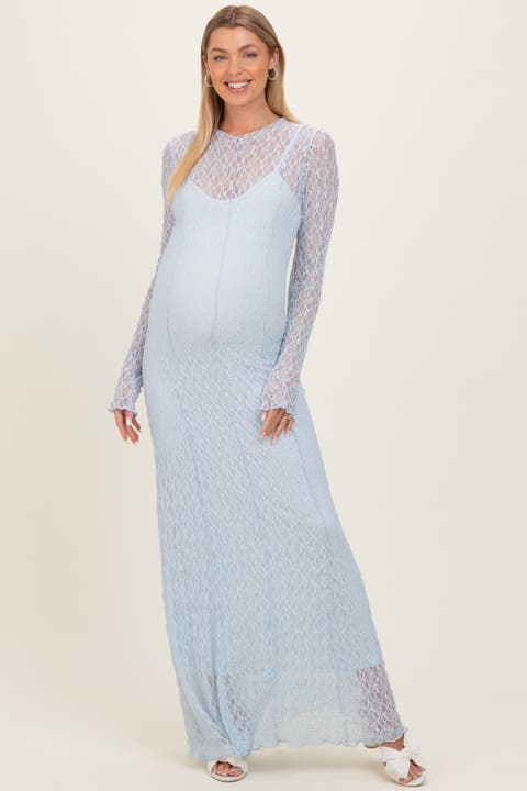 Lace Mock Neck Long Sleeve Maxi Dress