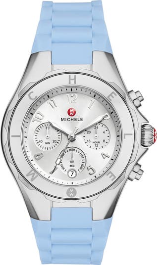 Michele Jellybean watch with silicone gray band NWT. 38mm. MICHELE Jellybean 38mm Silver Tone Stainless Steel Case with  main image 4