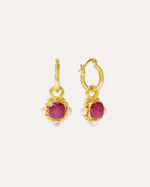 Ottoman Hands Esther Ruby And Pearl Drop Earrings In Gold
