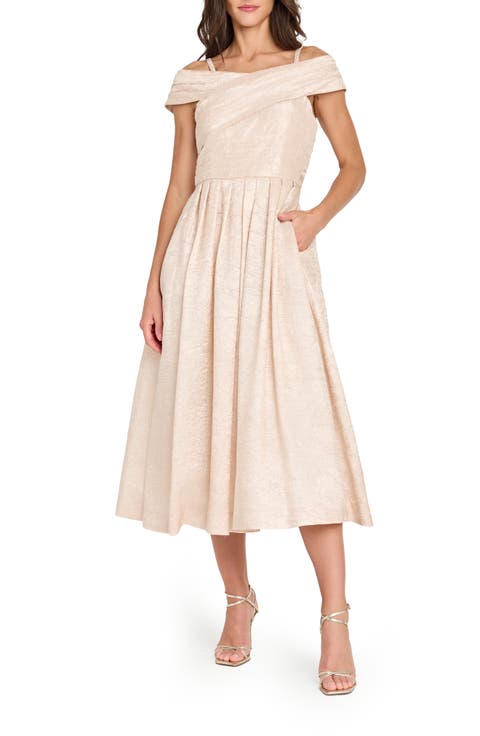 Crushed Taffeta Cold-Shoulder Fit & Flare Cocktail Dress
