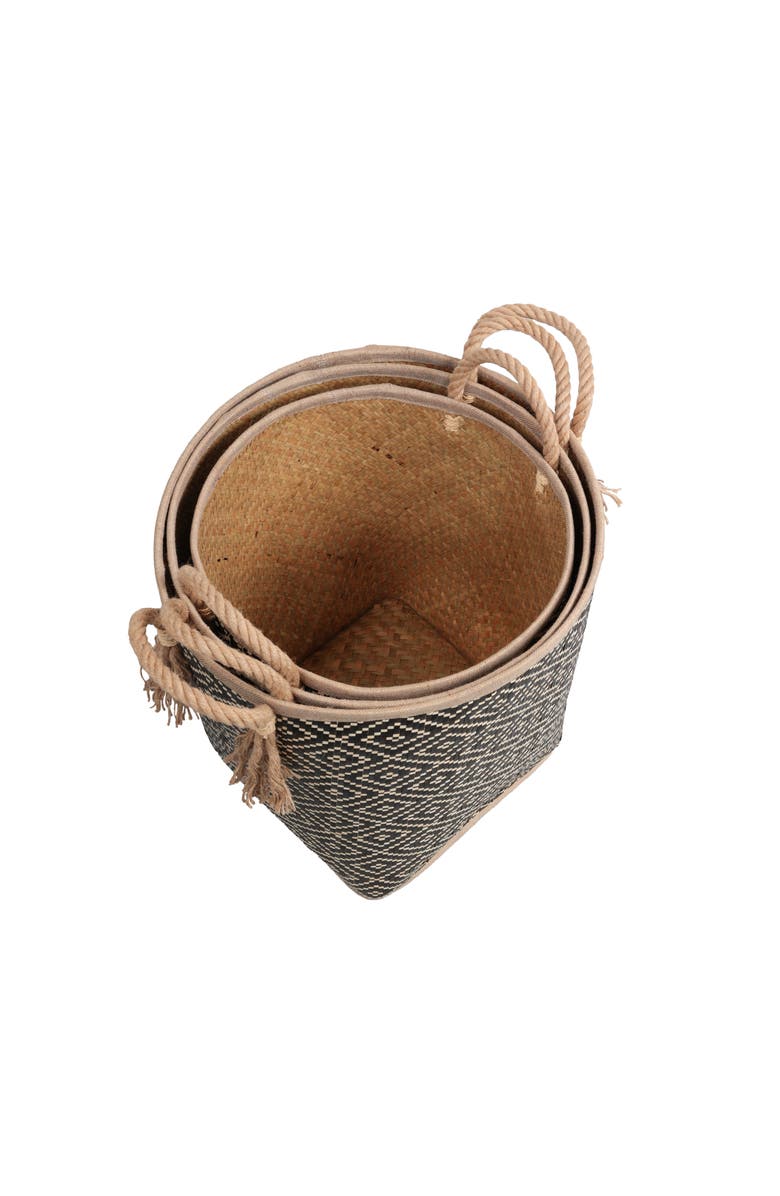 HAPPIMESS Celia Handwoven Palm Leaf Nesting Storage Baskets with Rope Handles, Alternate, color, Natural/White