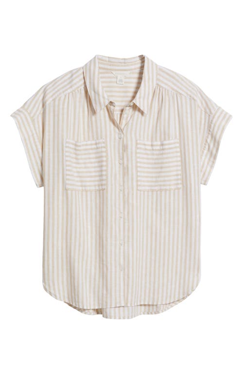 Caslonr Caslon(r) Linen Blend Short Sleeve Button-up Shirt In Tan- White Brianne Stripe