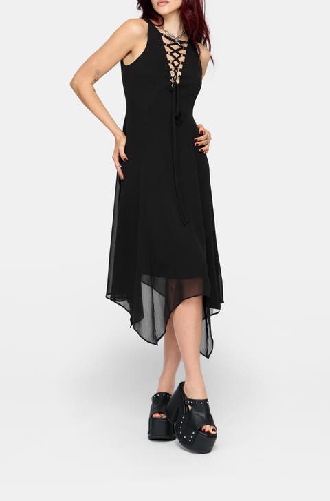 Luciana Lace Up Neck Chiffon Midi Dress