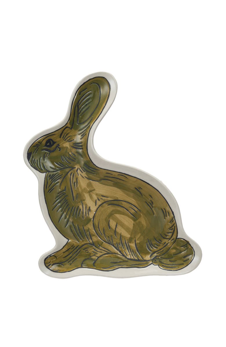 Storied Home Hand-Painted Stoneware Rabbit Plate, Main, color, Brown